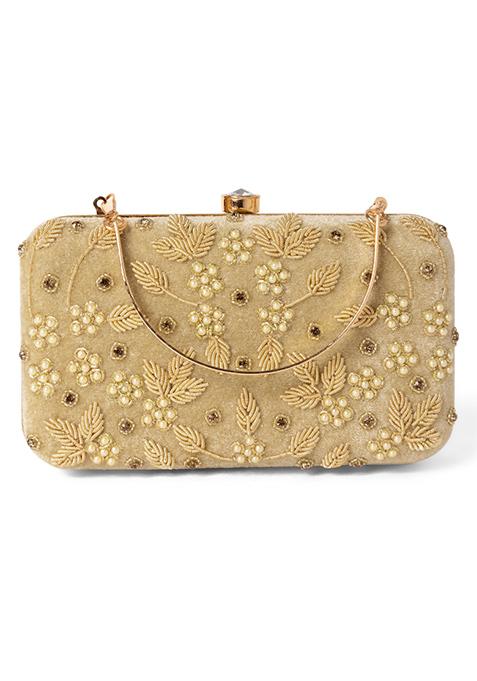 Beige Zardosi Embroidered Clutch 