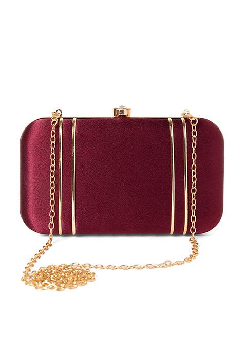 Maroon Metallic Frame Clutch 