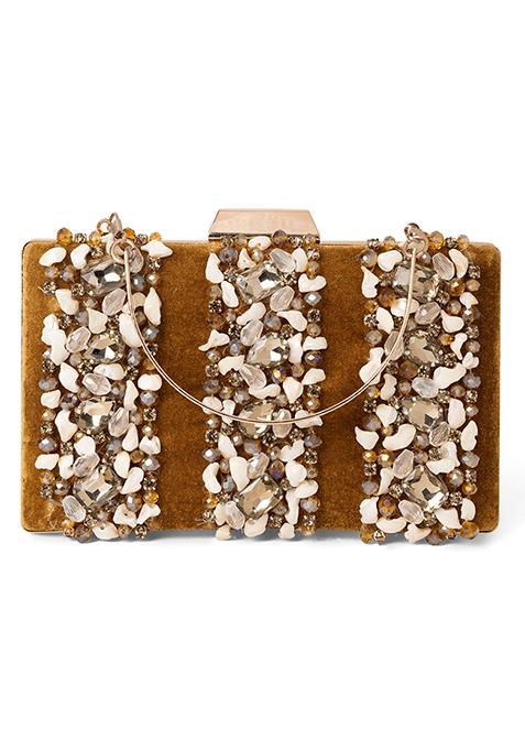 Gold Stone Embellished Clutch