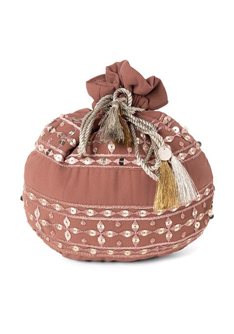 Dusty Pink Lace And Sequin Embroidered Potli