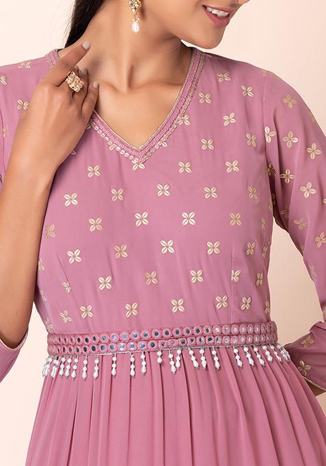 Pink Mirror And Pearl Fringe Belt