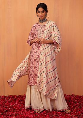 Buy Women Ivory Paisley Print Cotton Straight Kurta With Pants And ...