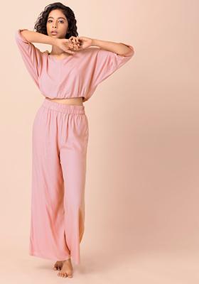 EMBROIDERED LINEN BLEND TOP AND PANTS MATCHING SET  Pink  ZARA United  States