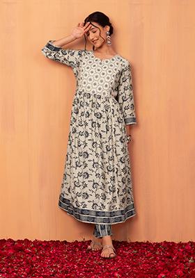 Women Chanderi Grey Ikat Print Dress