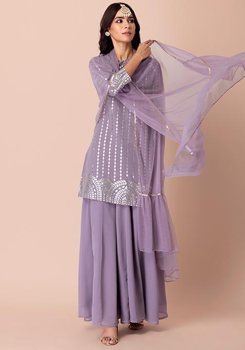 Lavender Gota Ruffled Mesh Dupatta 