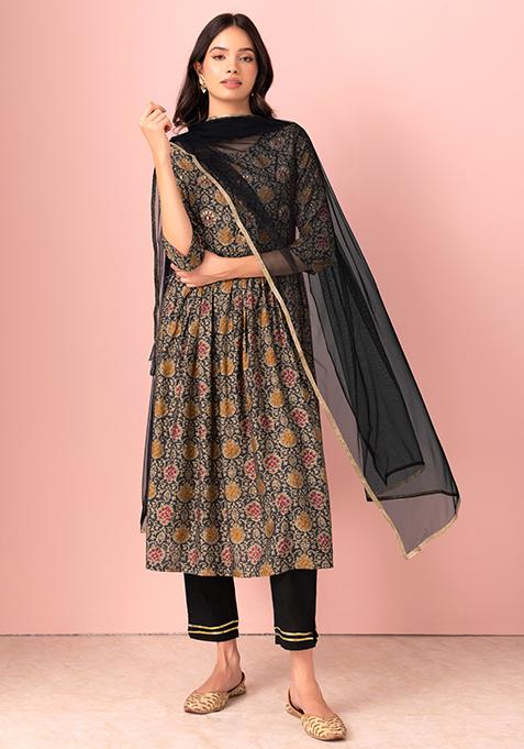 Black Shimmer Lace Mesh Dupatta