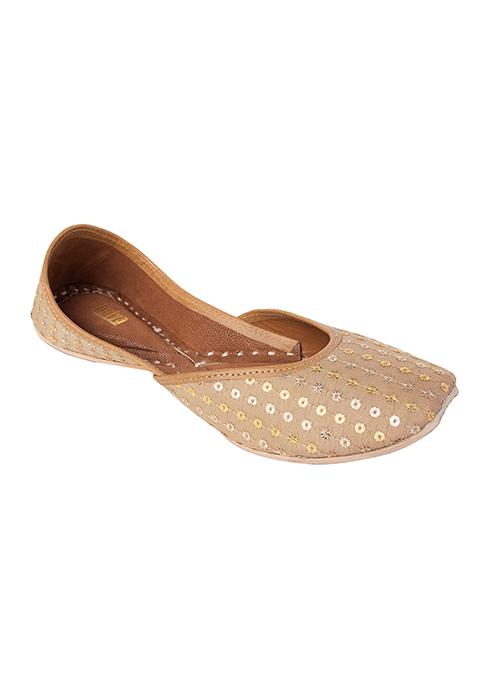 Beige Silver Sequin Embroidered Jutti