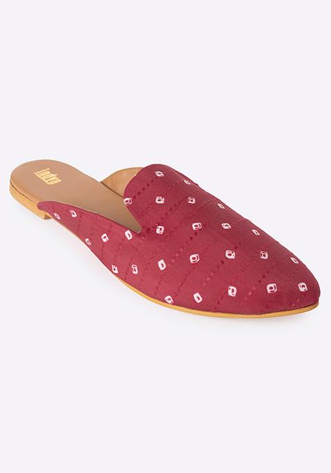 Fuscia Bandhani Printed Mules 