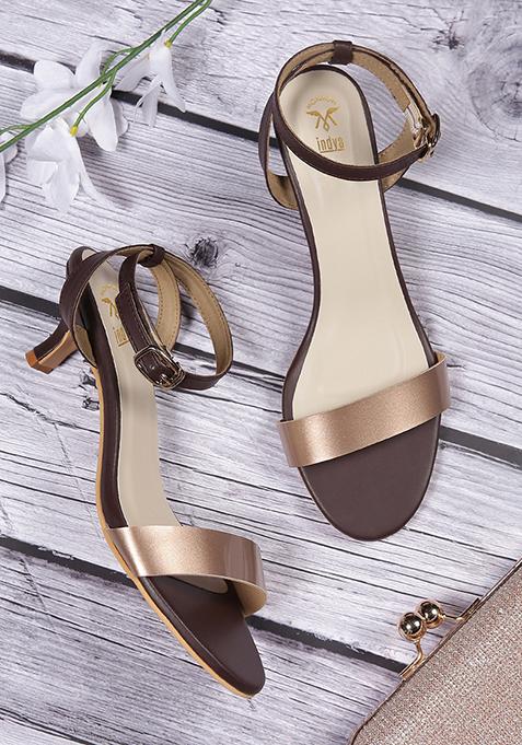 Brown Metallic Finish Kitten Heels
