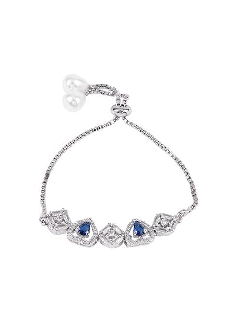 Silver Finish Zirconia And Blue Stone Tie Up Bracelet