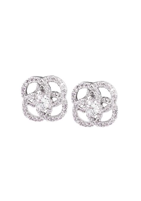 Silver Finish Zirconia Floral Stud Earrings