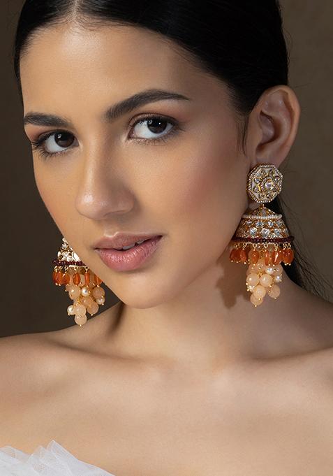 Gold Plated Polki Jhumka Earrings