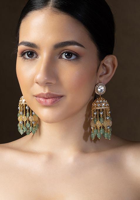 Gold Plated Multicolour Polki Jhumka Earrings