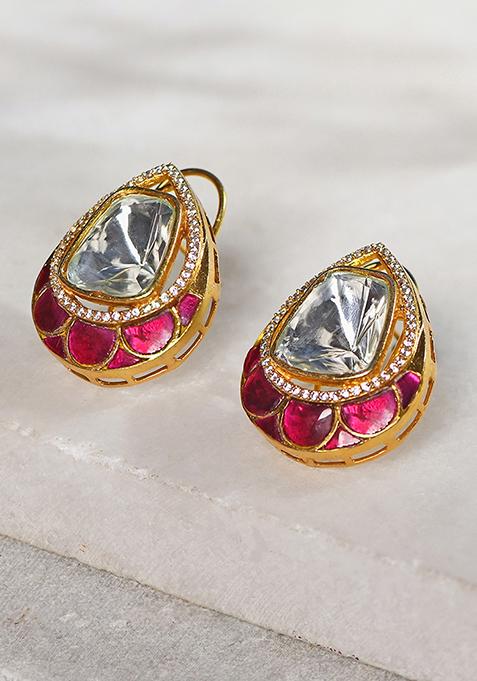 Gold Plated Kundan Polki Stud Earrings