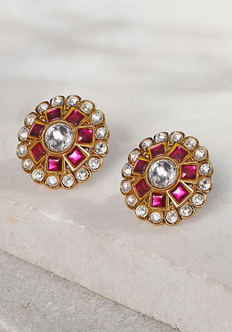 Red Polki Floral Stud Earrings