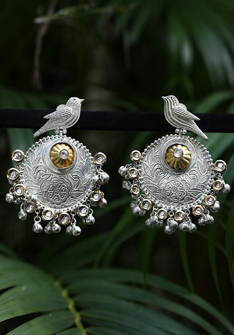 Silver Tone Bird Motif Earrings