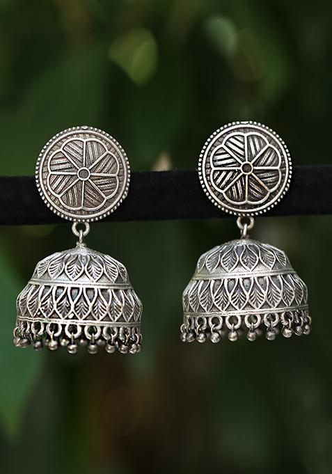 Silver Tone Brass Jhumka Earrings