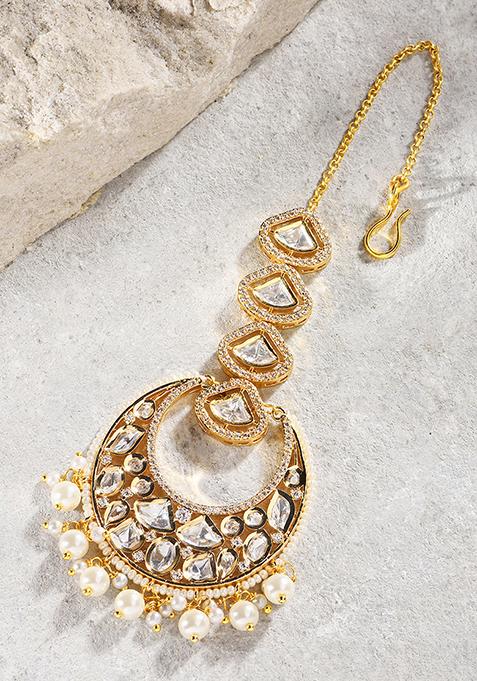 Gold Plated Pearl Maangtika