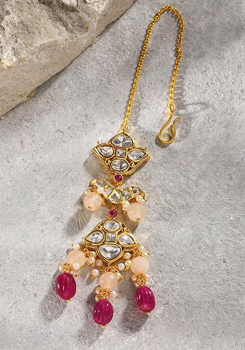 Gold Plated Polki Agate Maangtika
