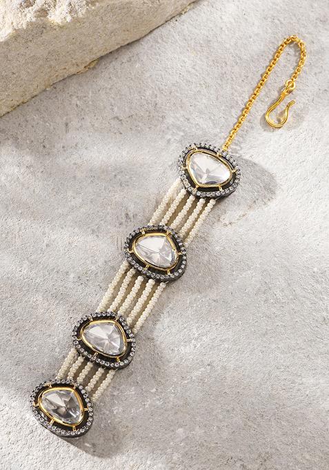 Gold Plated Pearl Polki Maangtika