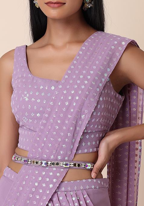 Lavender Crystal And Mirror Embellished Belt