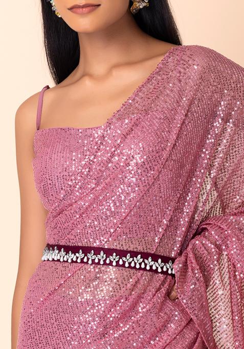 Wine Pearl And Crystal Embellished Belt 
