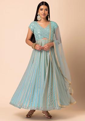 Sage green jashnaa anarkali and dupatta main image 1