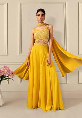 Buy Women Yellow Palazzo Set With Tonal Sequin Embroidered Blouse And Dupatta - Yellows & Greens ...