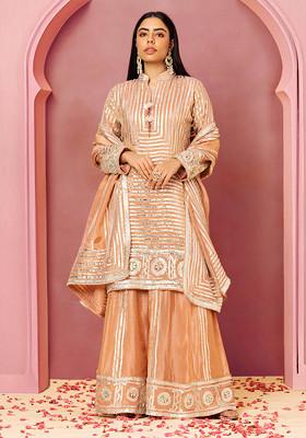 Gota Patti Embroidered Kurta Set with Striped Sharara