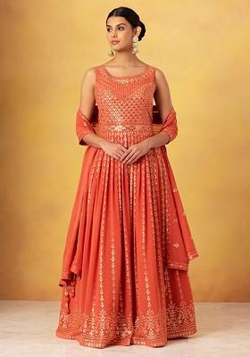 Digital Printed & Mirror Embroidered Anarkali Gown in Multicolor