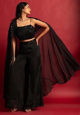 Buy Women Black Embellished Jacket Set With Sequin Embellished Blouse ...