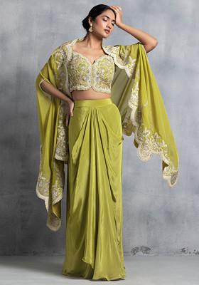 Olive Green Viscose Khadi Pleated Skirt Set main image 0