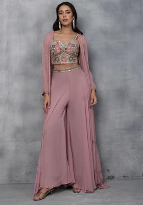 Spicy Glam Sharara Paired With Hand Embellished Bustier And Organza Cape main image 1