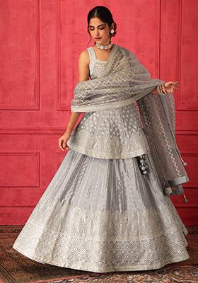 Ivory Orange Silk Lehenga with Pink Dupatta & Zari Embroidery Detailing