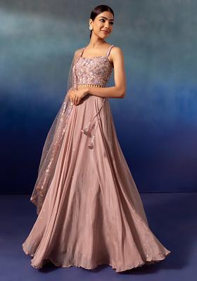Light Pink Lehenga Set With Sequin Embellished Blouse And Dupatta
