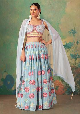 Powder Blue  Uniquely Designed Heavy Embroidered Lehenga Set - Rent main image 1