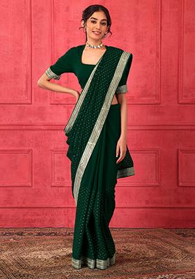 Emerald Green Soft Silk Embroidered Saree with Designer Blouse main image 0