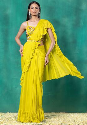 Women's Tissue Lime Green Embellished Designer Saree With Blouse Piece