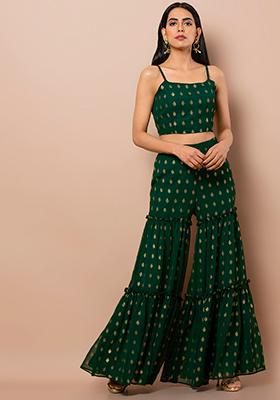 Buy Women Green Foil Tiered Sharara Pants  Plus Size  Indya