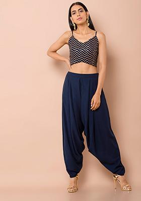 dhoti pants with crop top and shrug