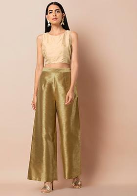 Golden silk kurta with brocade pant  set of two by Empress Pitara  The  Secret Label