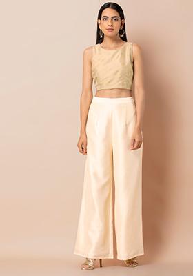 Buy Women Ivory Flared Palazzo Pants - Palazzo Pants - Indya | United ...