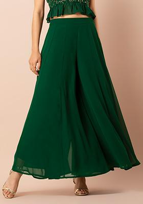 Plain Dark Green Ladies Rayon Palazzo Pant Waist Size SXL