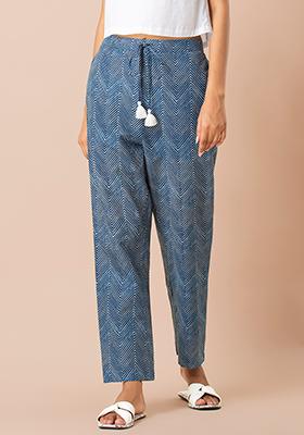 Indigo Hand Printed Organic Cotton Narrow Pants main image 1