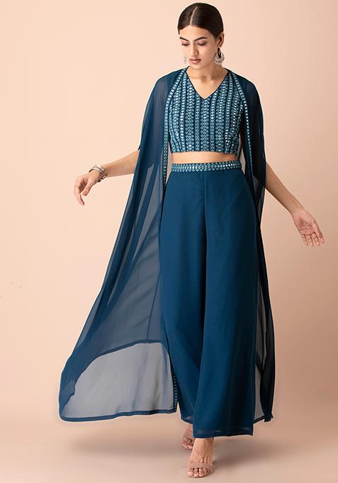 Teal Mirror Belt Palazzo Pants 