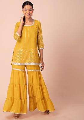 Buy Women Mustard Tiered Lace Sharara Pants  Cocktail Wear  Indya