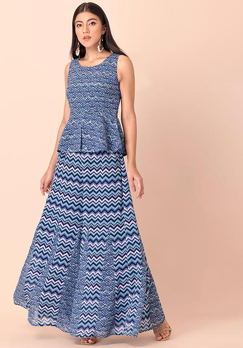 Navy Chevron Flared Palazzo Pants 