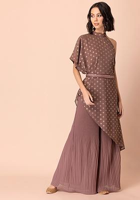 Dusty Pink Pleated Sharara Pants 