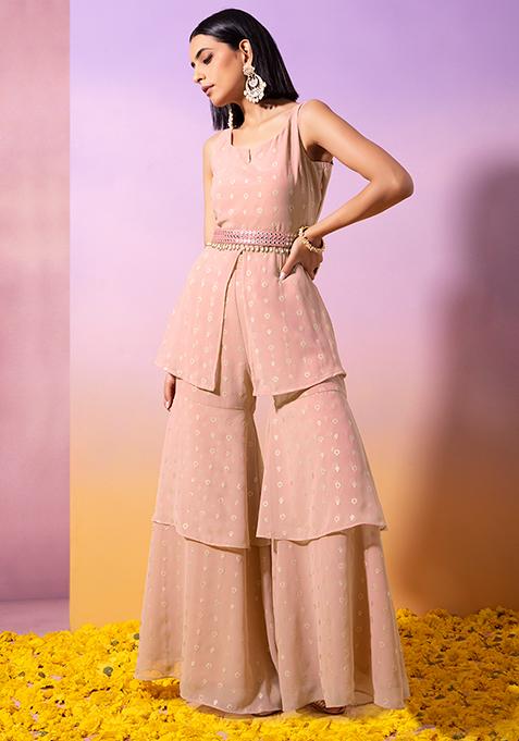 Blush Foil Ruffled Sharara Pants 
