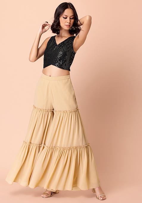 Beige Georgette Sharara Pants 